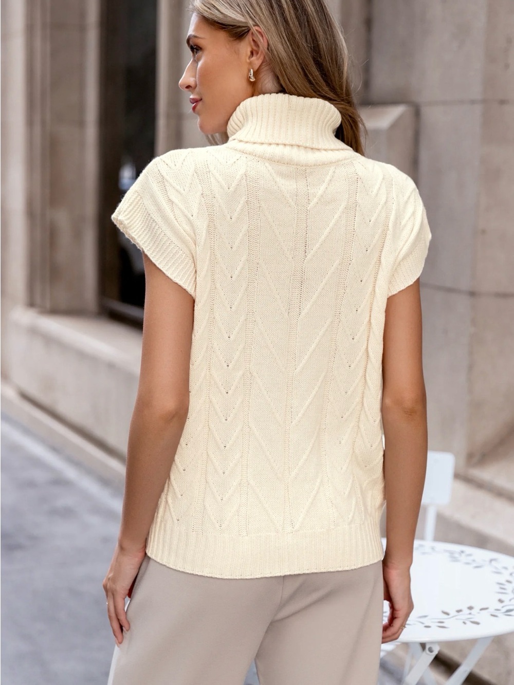 Cupshe Cream Cable Knit Cowl Turtleneck Sweater - Picture 2 of 7